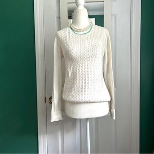 Tommy Hilfiger White Cableknit Crew Sweater SP